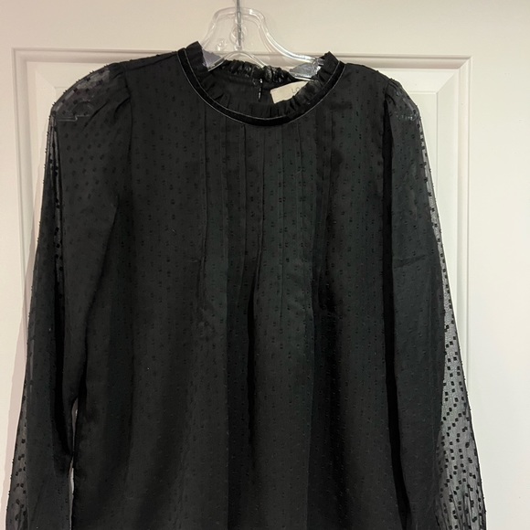 Loft, black Swiss dot, sheer sleeves, velvet trim top, size XS - Picture 5 of 6